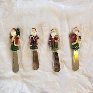 Santa Claus Christmas Rustic Cheese Spreader Knife Set Charcuterie Vintage 1990s